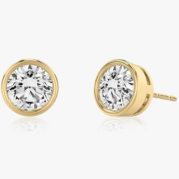 2 ct Round Brilliant Cut Diamond Bezel Set Solitaire Stud Earrings - Picture 8 of 16